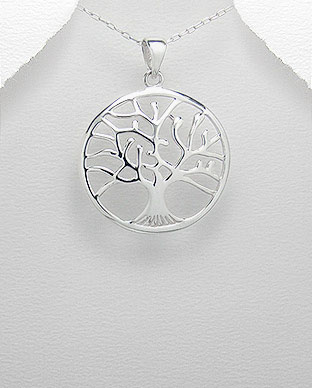Tree of Life Sterling Silver Pendant with Convex Contour 32mm - Click Image to Close