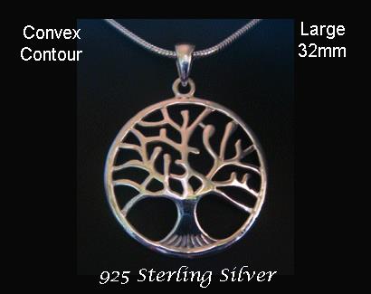 Tree of Life Sterling Silver Pendant with Convex Contour 32mm - Click Image to Close