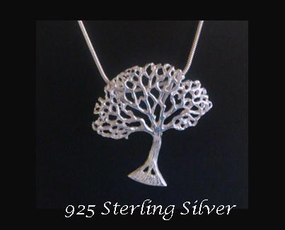 Tree of Life Necklace with Large Spreading Tree, Sterling Silver - Click Image to Close